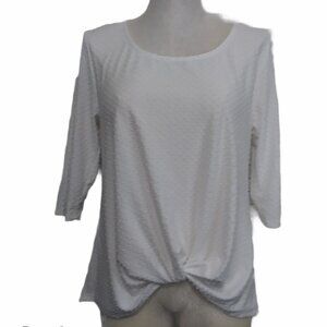 W5 White Swiss Dot Top Twist Front 3/4 Sleeve Size Large